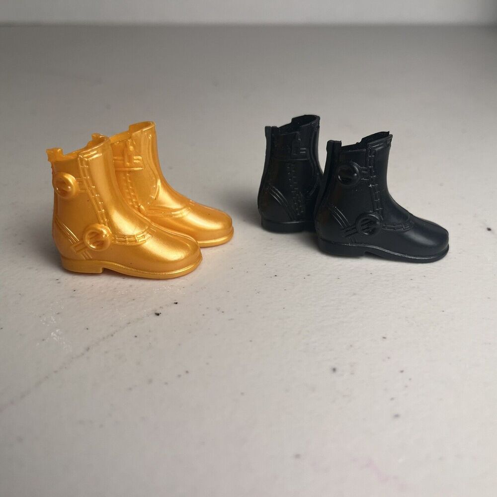 Barbie Doll Ken Shoes Boots Lot Gold and Black 2 Pairs Motorcycle Boots - Picture 9 of 10